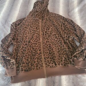 Leopard Print Zip-Up Hoodie Size XL